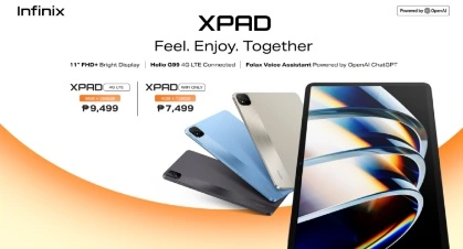 Infinix XPAD tablet displaying Dolby Atmos quad speakers for immersive sound.